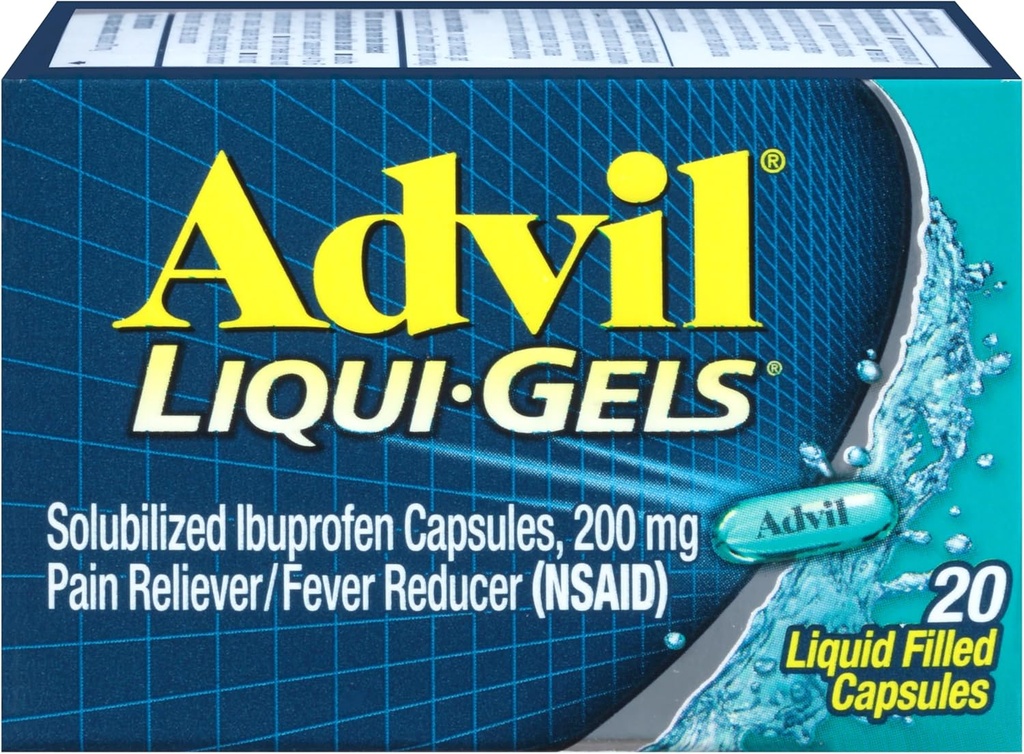 Advil Liqui-Gels Hine Reliver and Recliver, health for parts for Ibuproffen 200 mag for heads, Backches, packchainal Hains and end Help Help Help – 20 capsoles