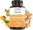 Thomas 'all-natural Remedies Turmeric Curcumin and Ginger with Black Pepper, Organic Turmeric Joint Supplement - 95% Curcumin - NO töltők, Vegan - 120ct
