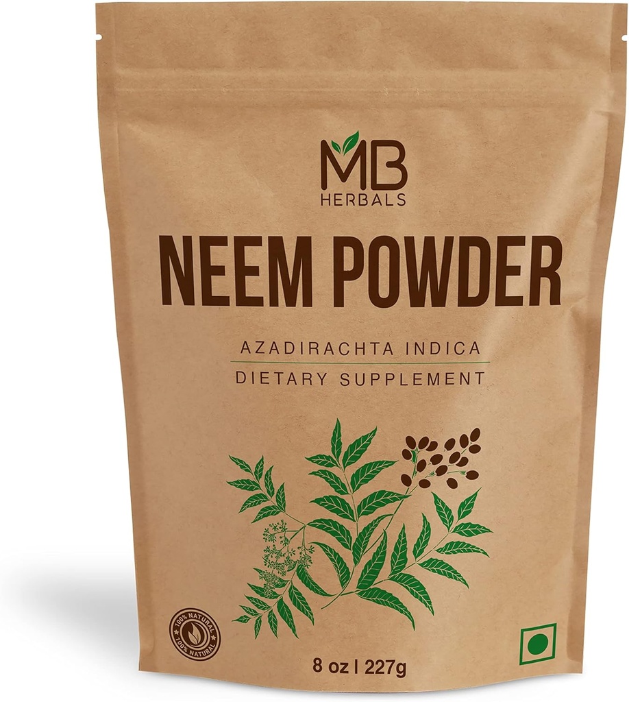 MB Herbals Pure Neem Powder 8 oz 227 Gram / 0,5 LB Pure Wild-Crafted Neem Leaf Powder ...