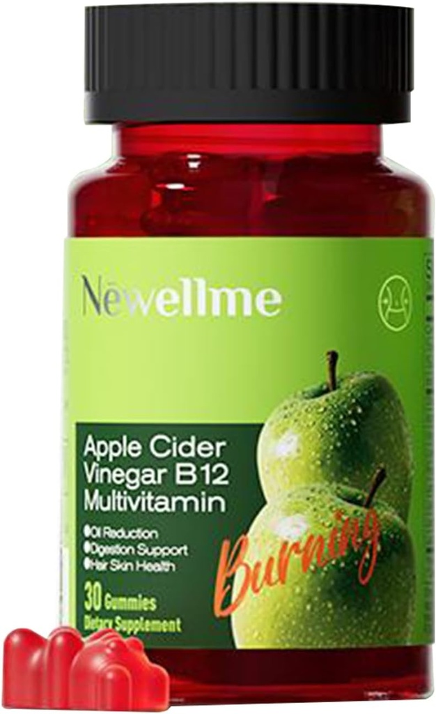 MONTUE Apple Cider Vinegar Gummies B12 Multivitamin, ACV Supplement Gummy Vitamins,Non GMO, Vegetarian Supplement för kvinnor och män, Stöd Normal Energy Levels & Gut Health Gummies (30 Gummies)