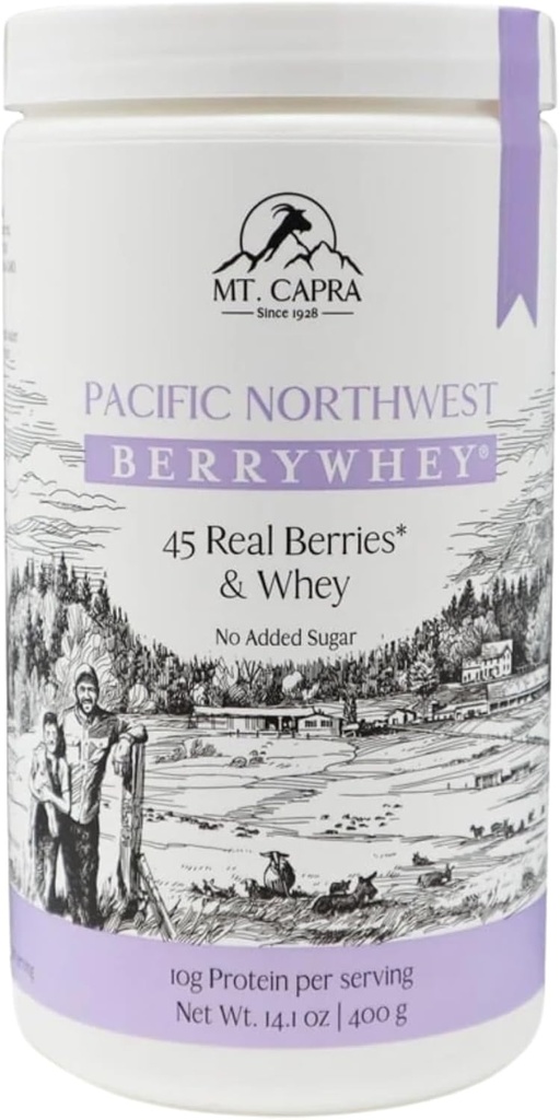Mt. Capra Pacific Northwest BerryWhey  готварски шейк високо в антиоксиданти с местно отглеждани боровинки, Aronia Berry, и Goat Whey Протеин 10 Servings - 14.2 оз