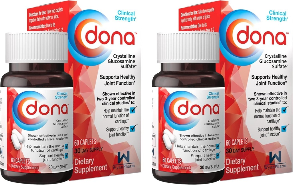 WynnPharm Dona Crystalline Glucosamine Sulfate, 750 Mg, Joint Supplement Pills for Knee Comfort & Joint Health Support, 750 Mg, 60 Count (2 Pack).
