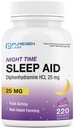 Puregen Labs Sleep Aid Caplets, Difenhydramiini HCl 25mg - 220 Count 