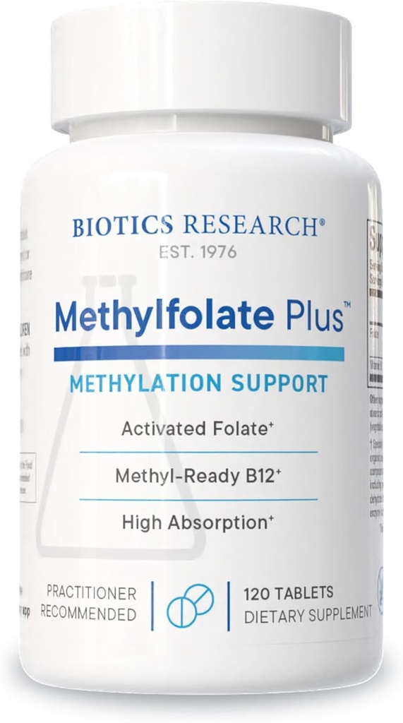 Biotics Research METYLFOLATE Plus ™ Metilfolate, Bioactive Folate + B12, Palaiko širdies ir kraujagyslių sveikatą, vaisiaus vystymąsi, nervo sveikatą, Metilizacijos palaikymą, Homocisteino lygius. 120 tablečių
