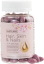 Skin and Nails Vitaminas - 5000mcg Biotina con vitamina C, E, coláxeno, ácido hialurónico, aceite de Argan & Coconut - crecemento do cabelo brillante e suplementos de pel radiante para mulleres - 120 Softgels