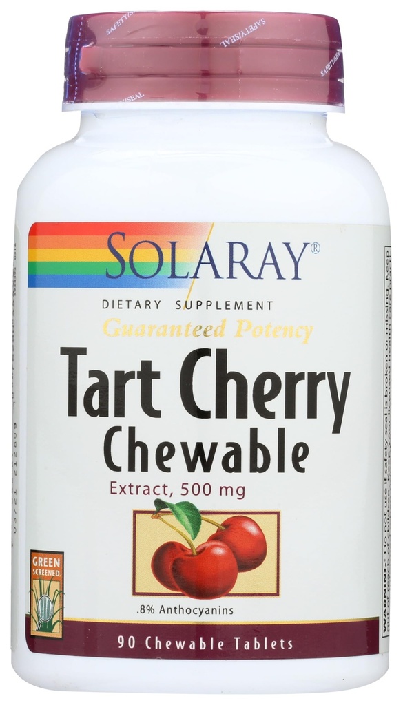 SOLARAY Guaranteed Potency Tart Cherry Fruit Extract, Chewable, Cherry (Btl-Plastic) 500mg | 90ct