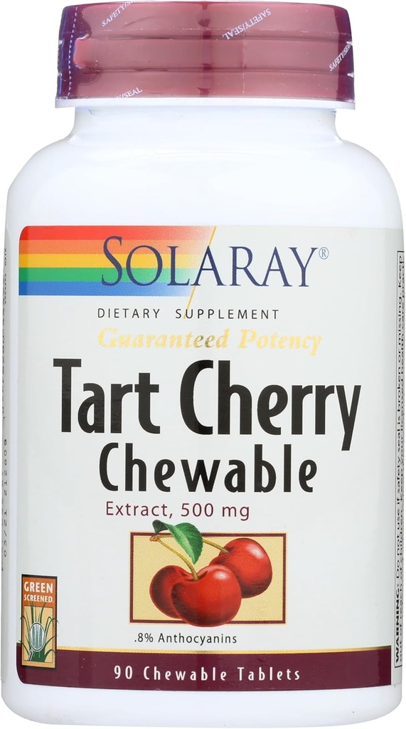 SOLARAY Taattu teho Tart Cherry Fruit Extract, pureskeltava, kirsikka (Btl-Plastic) 500mg 90ct