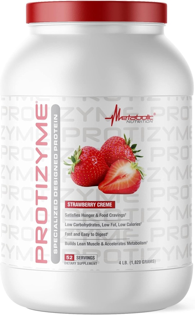 Metabolisk ernæring, Protizyme, 100% Whey Protein Powder, High Protein, Low Carb, Low Fat Whey Protein, fordøjelsesenzymer, 24 Essential Vitamin og Min, 4 Pound (52 ser)