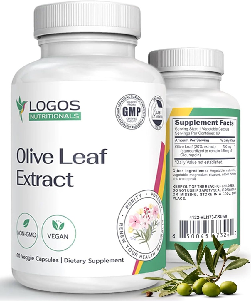 Extrakční kapsle Olive Leaf - Imunitní doplněk pro muže a ženy, polyfenol a flavonoid pro celkové Wellness - Non- GMO a Vegan Olivové kapsle - 60 Počet