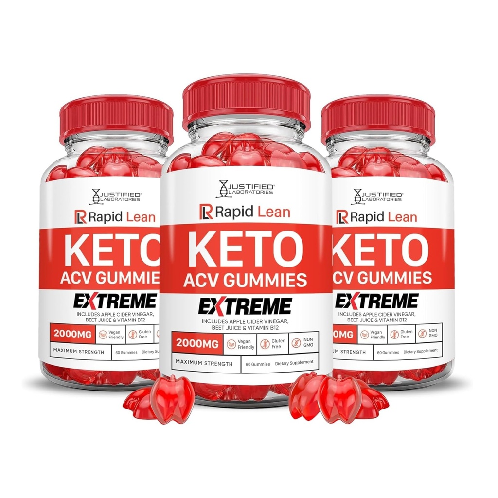 Justified Laboratories Rapid Lean Keto ACV Gummies Extreme (2000 mg) - 60 Count, Pack of 3 - Formulated with Apple Cider Vinegar, Folate & Vitamin B12 - Non-GMO, Vegan, Gluten Free - 90 Servings