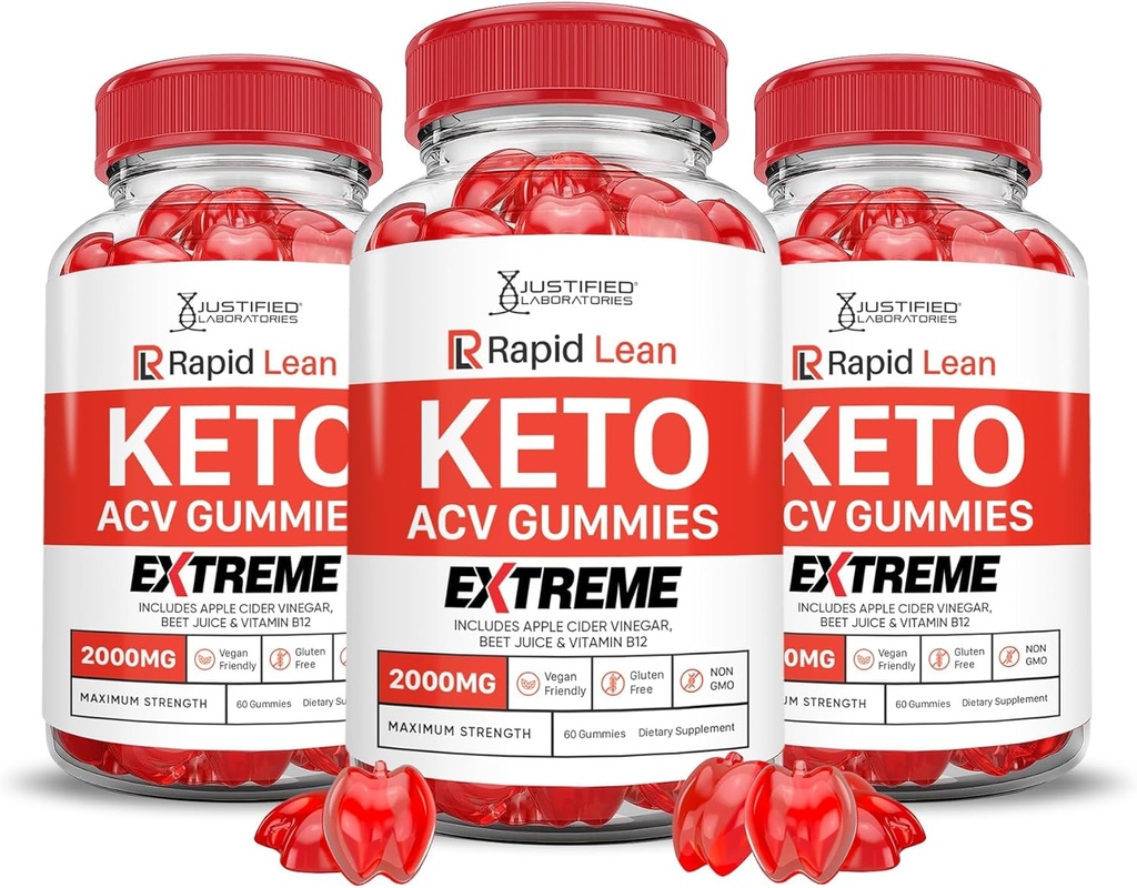 Justifikatutako laborategiak (3 Pack Rapid Lean Keto ACV Gummies Extreme 2000MG Rapid Lean Keto Gummies Apple Cider Vinegar Pomegranate Beet Juice Powder B12 Vegan Non GMO 180 Gummys