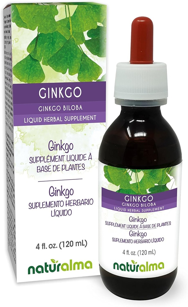 Naturalma Ginkgo (Ginkgo biloba) Leaf Alkohol - Free Tincture - 4 fl oz Skystas ekstraktas lašuose - Žolinių priedas - Veganas