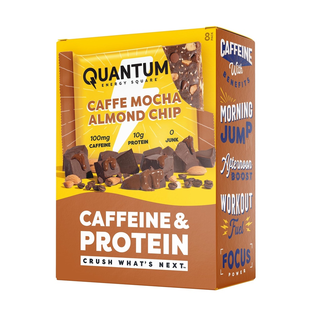 Quantum Energy Square: Energy Bar with Caffeine & 10g Protein. Delicious Healthy Snack On The Go. (Vegan, Gluten-free, Soy-free, Dairy-free) (Caffe Mocha Almond Chip)