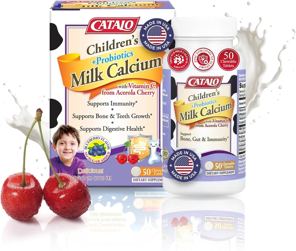 CATALO Toddler Fórmula Calcium de leche infantil Fórmula Tablas Chewable - Vitaminas para niños &amp; Multivitamina para niños pequeños y niños con zinc &amp; vitamina D3-100 Tablas Chewable