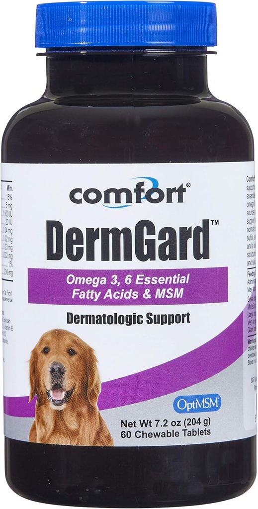 Kala Health Comfort DermGard Skin dan Coat Supplement for Dogs, 60 Count, Supports Healthy Skin, Shiny & Reduce Excessive Shedding, Contains MSM, Fish Oil & Omega 3, 6, and 9 Escement Fatty acids