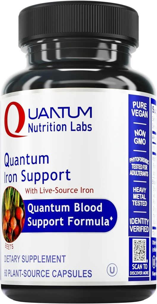 Quantum Nutrition Labs Iron Support - Qadınlar və Kişilər üçün Iron Supplement, Vegan Iron Supplements, Aşağı Dose Gentle Iron, Ətraflı Sağlam Kan dəstəkləyir - 60 Vegetarian Capsules