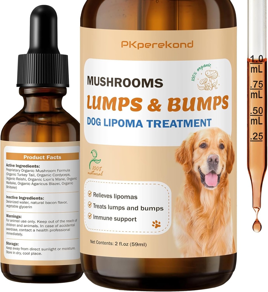 Dog Lumps and Bumps Supplement, Turcja Ogon Grzyb dla psów Lipomas, Organic 7 Grzyb Complex Drops, Wzmocnienie odporności i energii dla Buddy z Shiitake Mushrooms, Reishi, Lwie 's Mane
