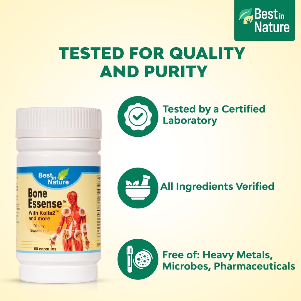 Bone and Joint Supplement with Kolla2 and More - Unique Formula for Bone and Joint Health. (120 Count). Best in Nature Bone Essence