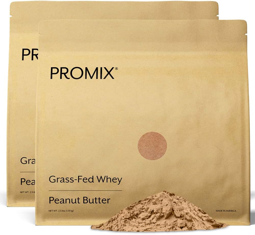 ProMix Nutrition Whey Protein Powder, Peanut Butter - Grass-Fed & 100% All Natural - ­Post Workout Fitness & Nutrition Shakes, Smoothies, Baking & Cooking Recipes - 5 Pound (Pack of 2)