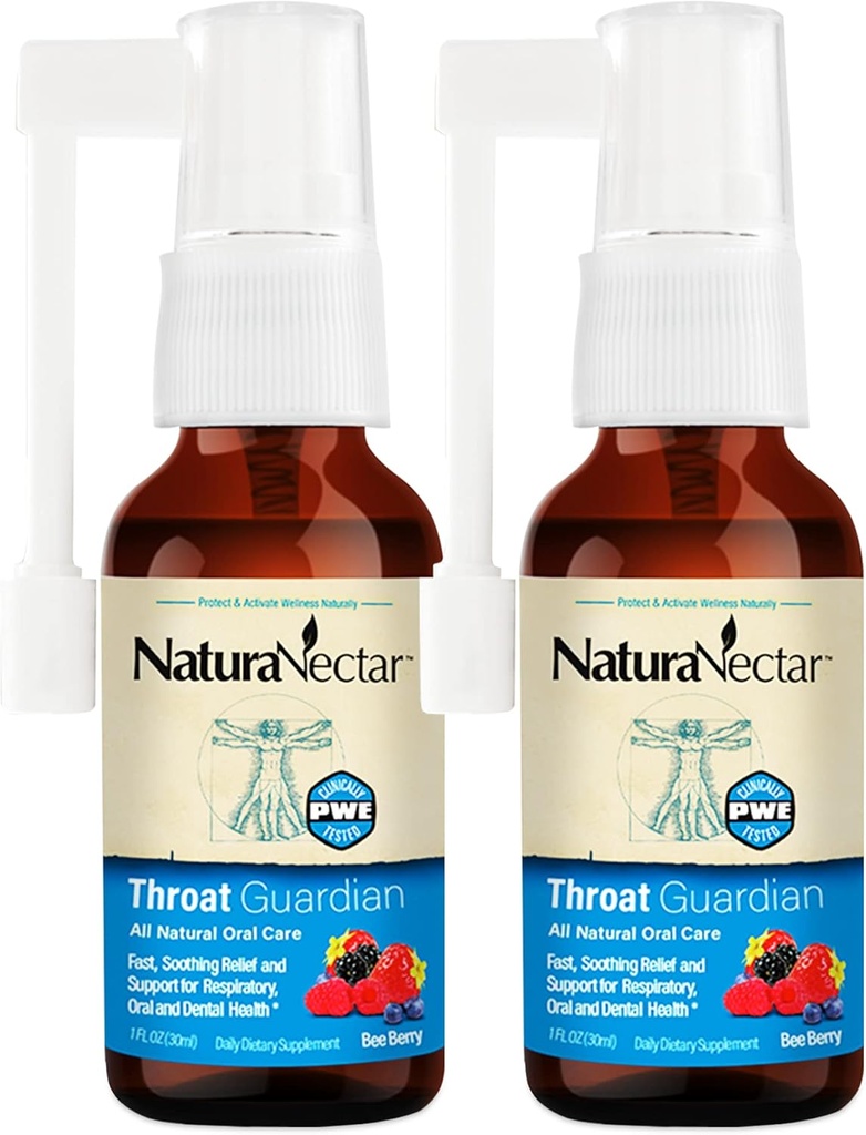 NaturaNectar - Bee Propolis Throat Spray - 独特喉咙救济与健康代理 - 巴西Bee Propolis Throat Guardian Spray - 伦理养蜂 - Honey Bery Flavor (2-Pack,1.06 Fl Oz).