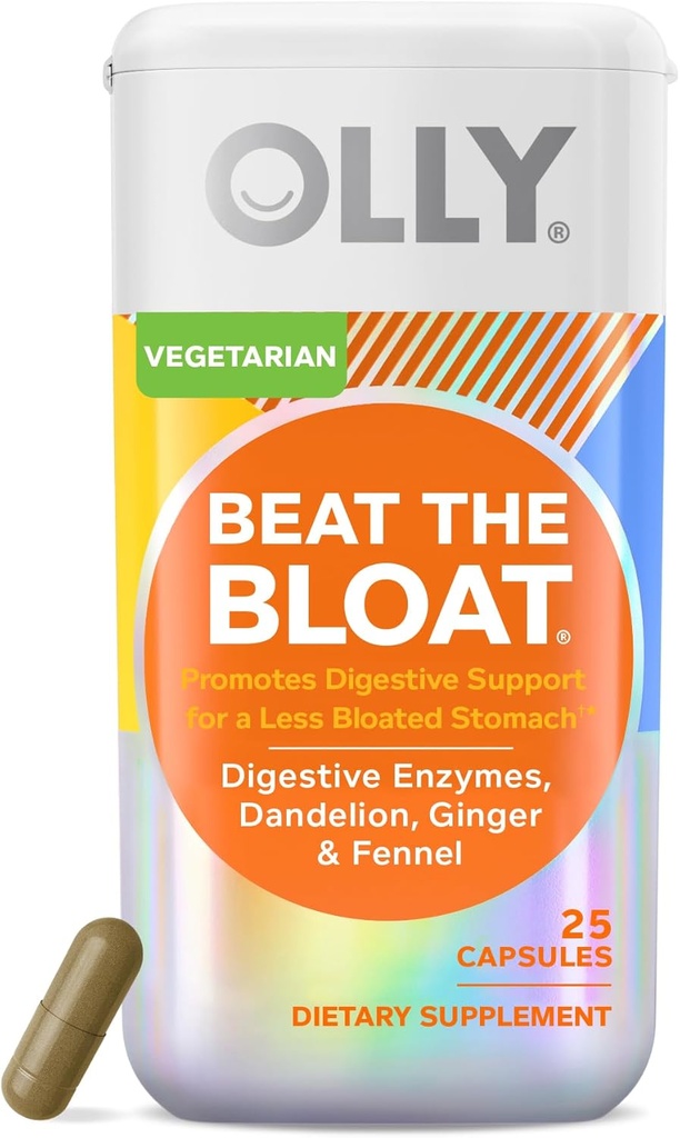 OLLY Beat The Bloat Capsules, Digestive Support Enzymes, Suplemento para Mulleres - 25 Conde