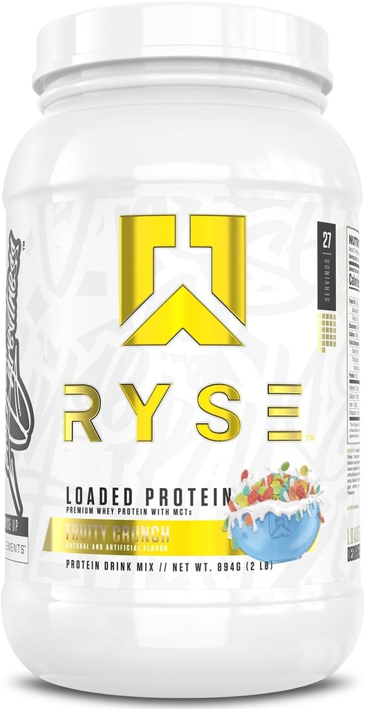 RYSE로드 단백질 분말 - 과일 크런치 - 25g Whey Protein Isolate & Prebiotic Fiber & MCTs와 농축 - 낮은 캐비, 낮은 설탕, 소화 - 친절 - 27 서빙 / 2 lb Tub