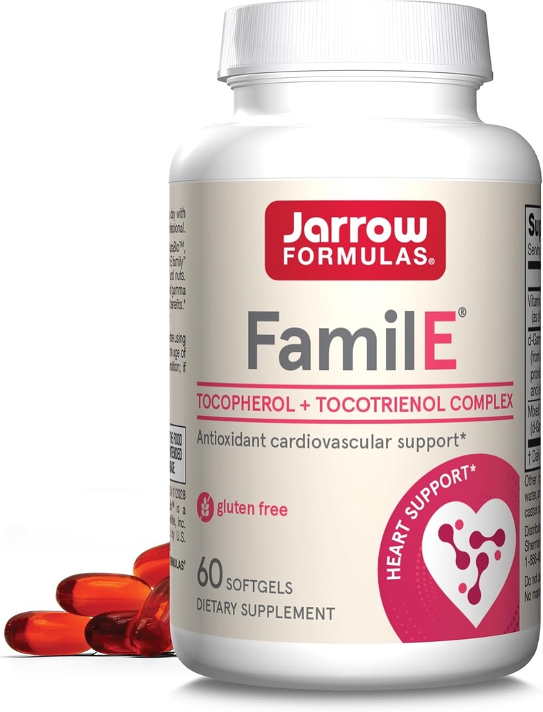 Jarow Formulas Famil-E - veicina sirds un sirds un asinsvadu veselība - Satur visus astoņus E vitamīna ģimenes locekļus - Bagāts ar Gamma tokoferolu un tokotrienolu - 60 Softgels
