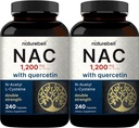 2 Pack NAC Supplement (N-atsetüültsüsteiin) koos kvertsetiin, 1200 mg per Serving, 480 kapslit | Double Strength Antioxidant Support for Immune, Maks, & Lung Health – Non-GMO