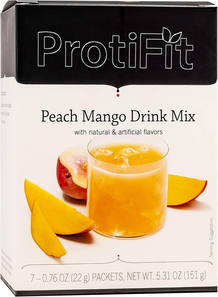 PROTIFIT - High Protein Fruit Flavored Powder Drink Mix, 15g Protein, Low Calorie, Sugar Free, Ideal Protein Kompatibel, 7 Portionen pro Box (Peach Mango)