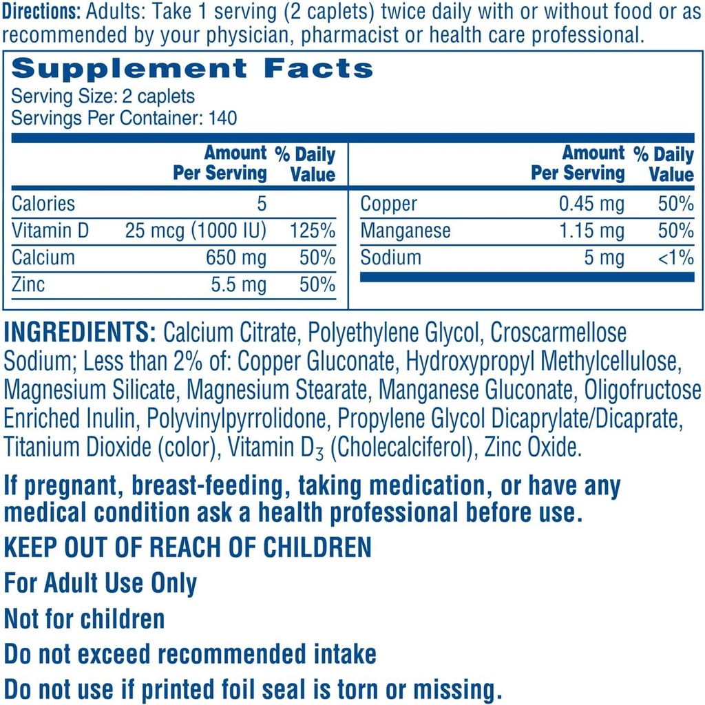 Máximo Mais Citracals, Altamente Solúvel, Facilmente Digerido, 630 mg Citrato de cálcio com 1000 UI Vitamina D3, Suplemento de Saúde Óssea para Adultos, Caplets, 280 Contagem (Pacote de 1)