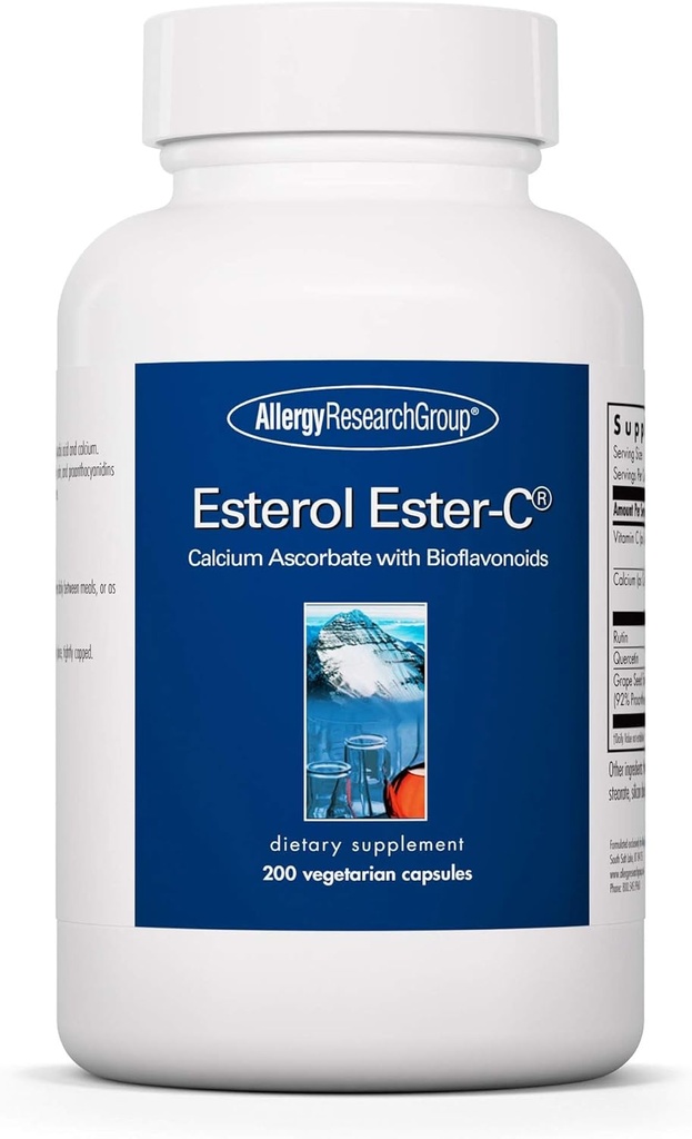 Alergia Research Group Esterol Ester- C - Witamina C 1350mg Suplement, Wsparcie immunologiczne, Askorbinian wapnia z bioflawonoidami, Kwas askorbinowy, Rutin, Quercetin, Kapsułki wegańskie - 200