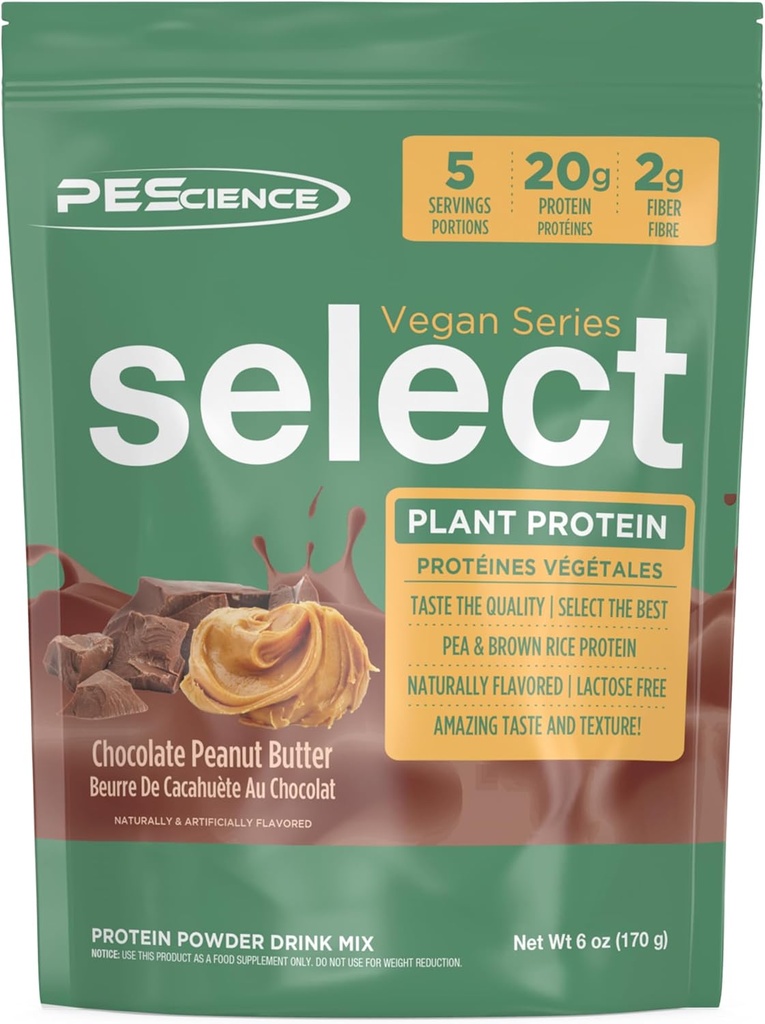 PEScience Välj Vegan Protein Powder, Plant Based Protein Powder, Amazing Taste, Smooth Texture, Pea och Brown Rice Blend, Dairy Free, Lactose Free, Gluten Free - Chocolate Peanut Butter, 5 Servings
