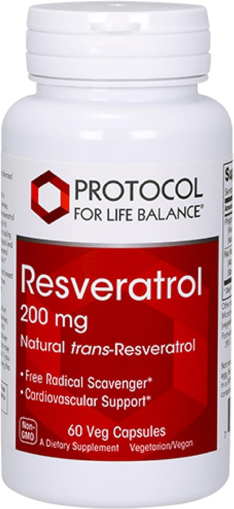PROTOCOL FOR LIFE BALANCE Resveratrol 200 mg - Trans-Resveratrol - Japonca Knotweed & Grape Seed - Vegan & Non-GMO - 60 Veg Capsules