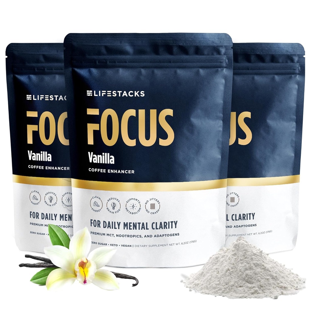 Vanilla MCT Oil 3-Pack - Boost Energy & Clarity - MCT Powder + Nootropics + Adaptogens for an Elevated Coffee Experience - Keto, Vegan, 0 Sugar - with Taurine, L-Tyrosine, Rhodiola & More