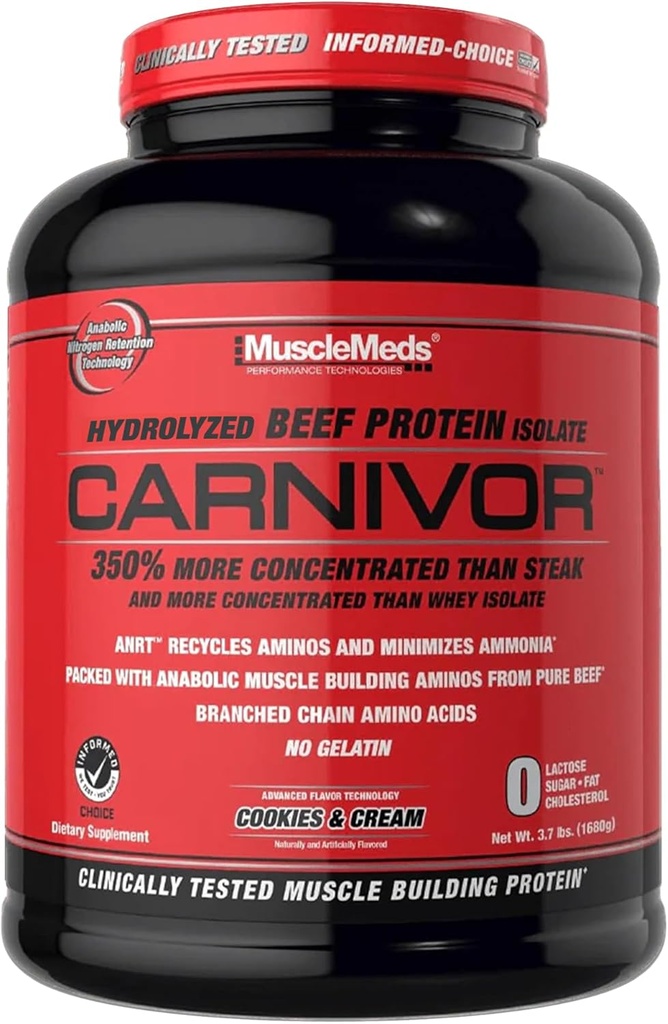 MuscleMeds Carnivor Marhafehérje izolátum por, Cookie & Cream, 56 Servings, 1680 Gram, 59.2 Ounce, 3.7 font