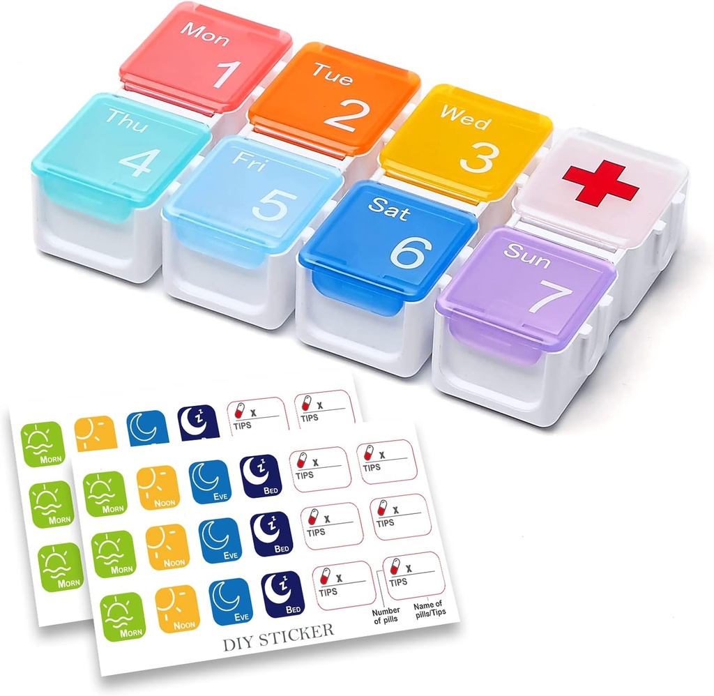 Tibb Organizer, DIY Travel Weekly Pill Organizer hal, Daily Pill Box/Container 7 Gün, Vitamin / Fish Yağı üçün Pill Seramik / Kontainer (1 Vaxt Gün, Rainbow)