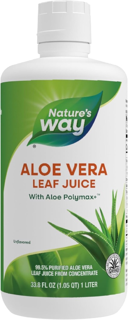 Natura's Way Aloe Vera Leaf Juice with Polymax+, 99,5% Purified Aloe Vera Leaf Juice from Concentrat, Unflavored, 33,8 Fl Oz