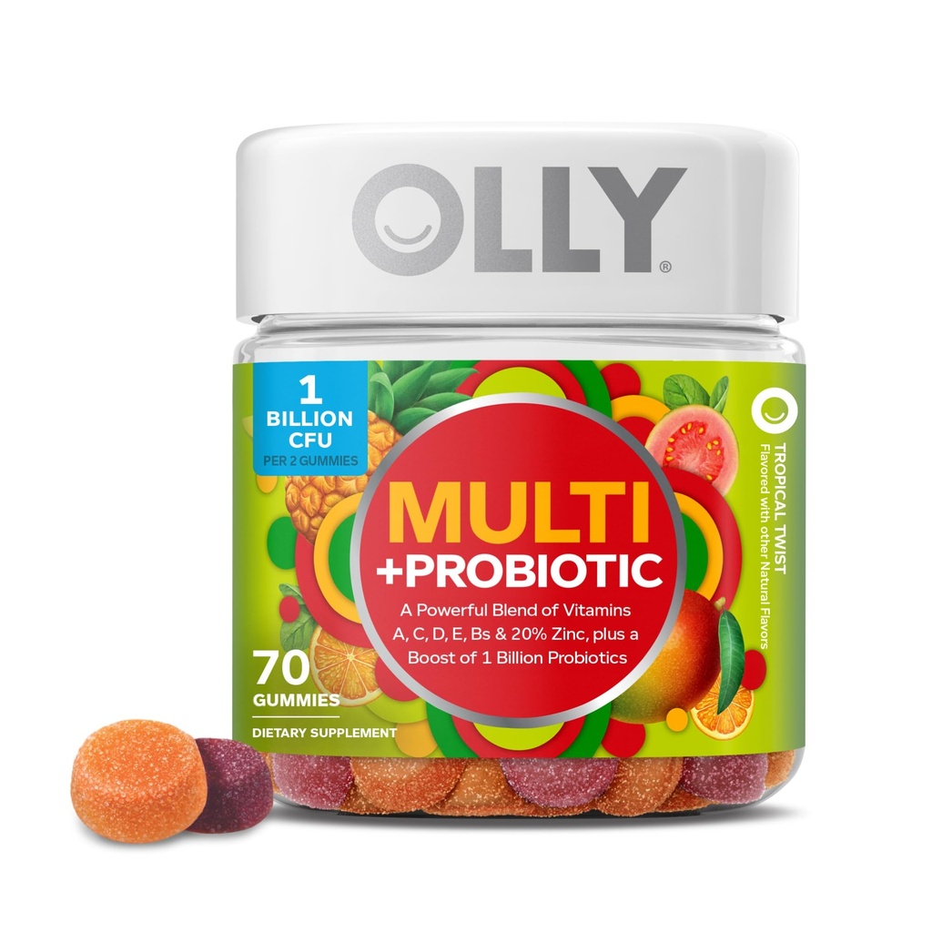 OLLY Multi + Probiotic Adult Multivitamin Gummy, Digestive and Immune System Support,* Chewable Supplement, Tropical Flavored, 35 Day Supply - 70 Count