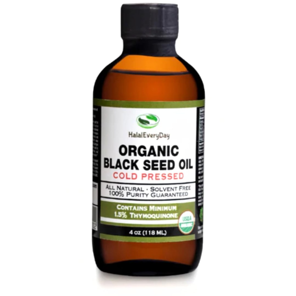 Organic Black Seed Oil - USDA Certified Cold Pressed Glass Bottle Over 1.5% Thymoquinone 3X Strength Turkish Black Cumin Nigella Sativa Non-GMO 100% Pure Blackseed Oil (4oz Glass Bottle)