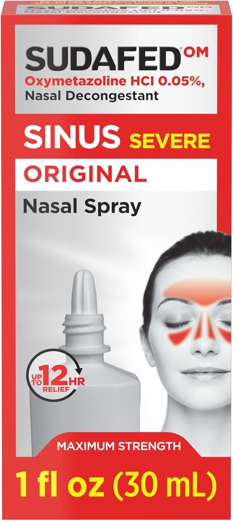Sudafed Sinus Severe Original Nasal Sprey, 12 saat Nasal Sprey Soyuq və ya Allergies, Oxymetazoline HCl .05% Nose Sprey, 1 fl. oz