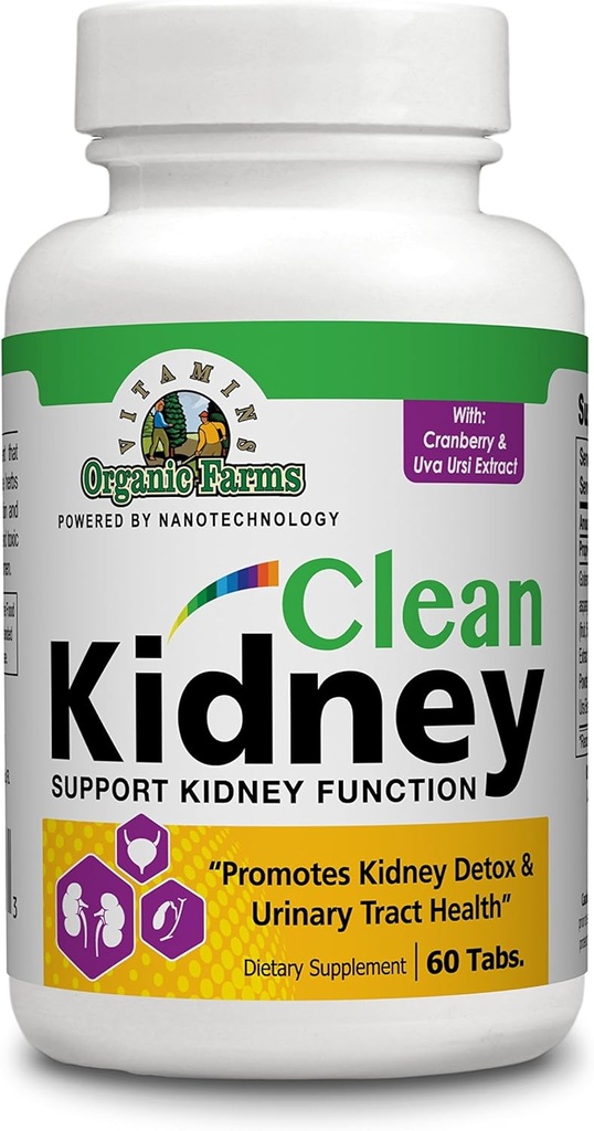 Nekazaritza organikoen bitaminak 100% Natural Kidney Cleanse Kidney funtzioari laguntzeko, Kidney-ren pixa egiteko pilula osagarri dietetikoak, The Kidneys, 60 Tablet