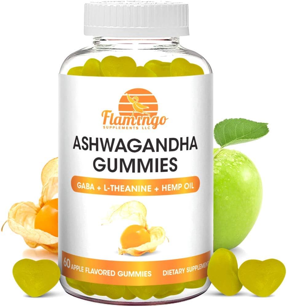 Ashwagandha Gummies with L-Theanine, GABA, and Hemp- Naturally Flavored, Vegan Ashwagandha Supplement Root Extract, L Theanine Gummy, Stress Gummy, Mood Gummy, Cortisol Manager- 60 Count