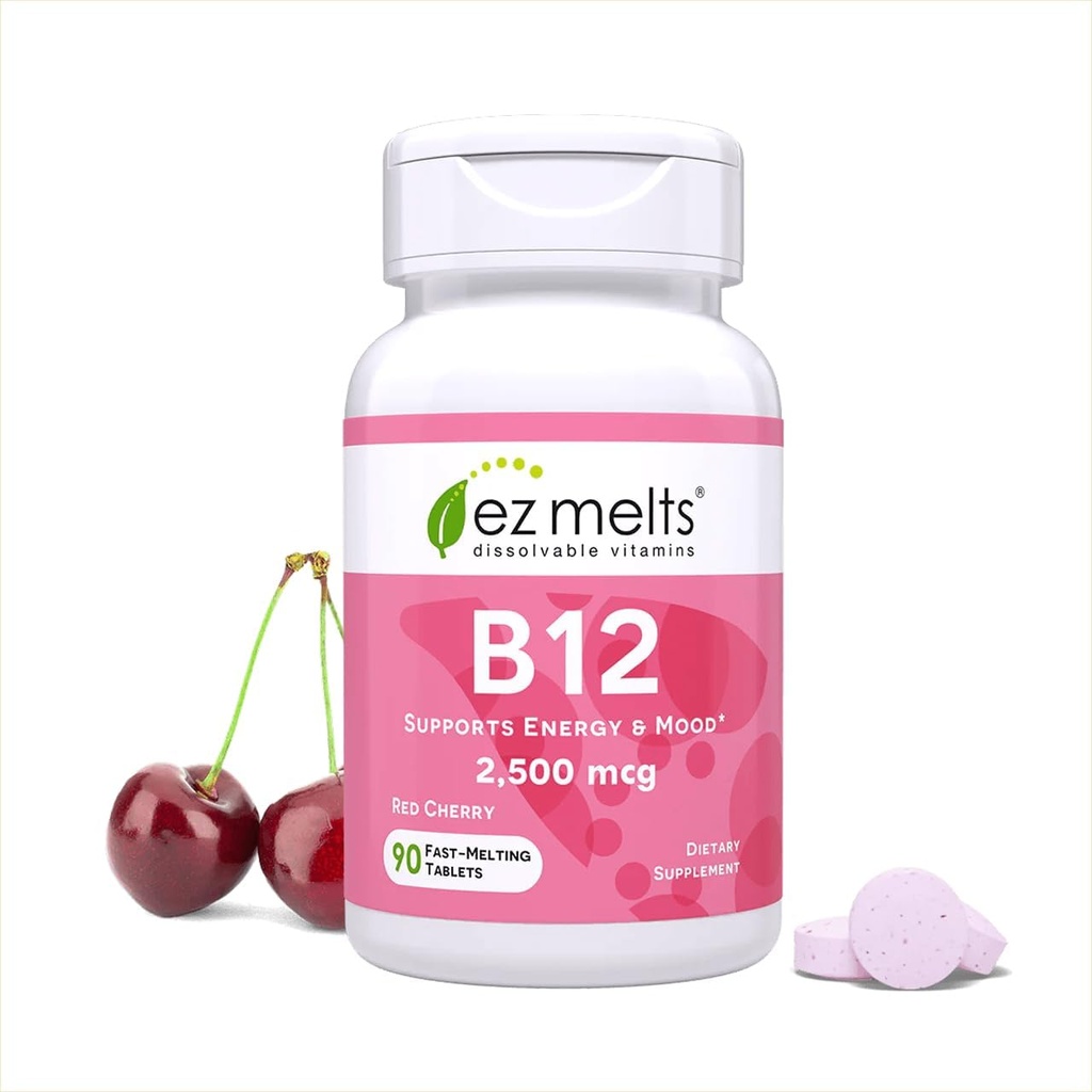 EZ smelter B12 Sublingual Vitamin 2,500 mcg, Methylcobalamin, sukkerfri, 3-måneders forsyning - 1 pakke