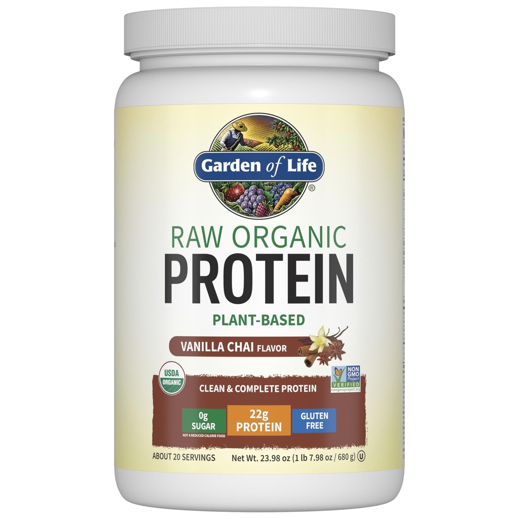 Garden of Life Organic Vegan Protein Powder, Plant Based & BCAAs, Organic Protein Powder with Probiotics & Enzymes, Non-GMO, Gluten-Free Lactose Free, Vanilla Chai, 1.2 LB