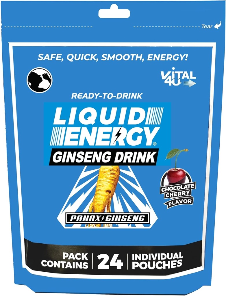 VITAL 4U năng lượng lỏng Shot - Ginseng, tự nhiên ngọt, Chocolate Cherry Flavor, 24 ct