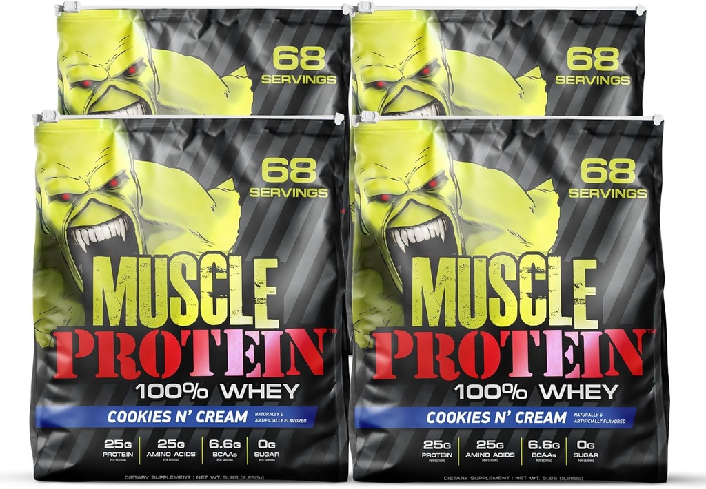 COLOSSAL LABS Muscle Whey Protein arome Protein Powder, 25.000 mg aminokislin/serviranje, hladno filtriran(Package May Vary) (20 funt (Pack of 4), Piškotki in smetana)