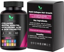 Píldoras de cabello multi colágeno - Biotina 10.000mcg, queratina & ácido hialurónico - Crecimiento del cabello - Esquí de pelo " uñas Vitaminas " Bloqueador DHT - Vitamina E Folic Acid Pumpkin Seed MSM, Saw Palmetto 60 cápsulas veganas