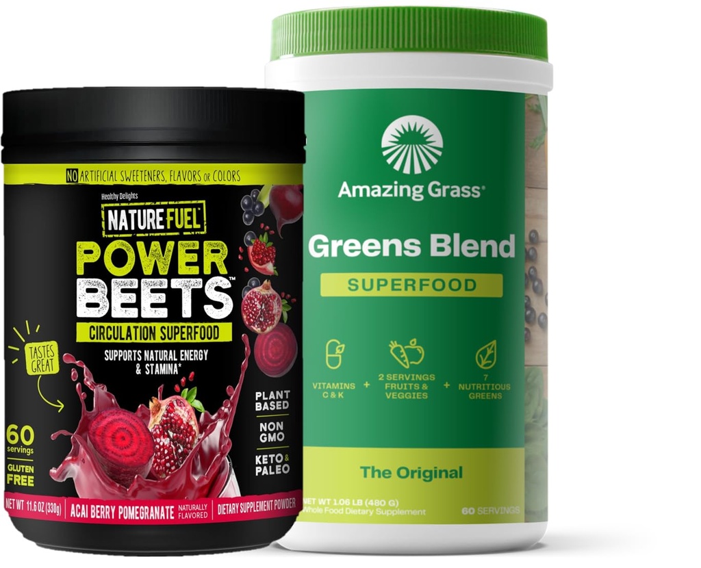 Amazing Grass Greens Blend Superfood: Super Greens Powder Smoothie Mix for Boost Energy, 60 Servings & Nature Fuel Power Beets Powder, Beet Root Powder, Support Natural Energy, 60 Servings