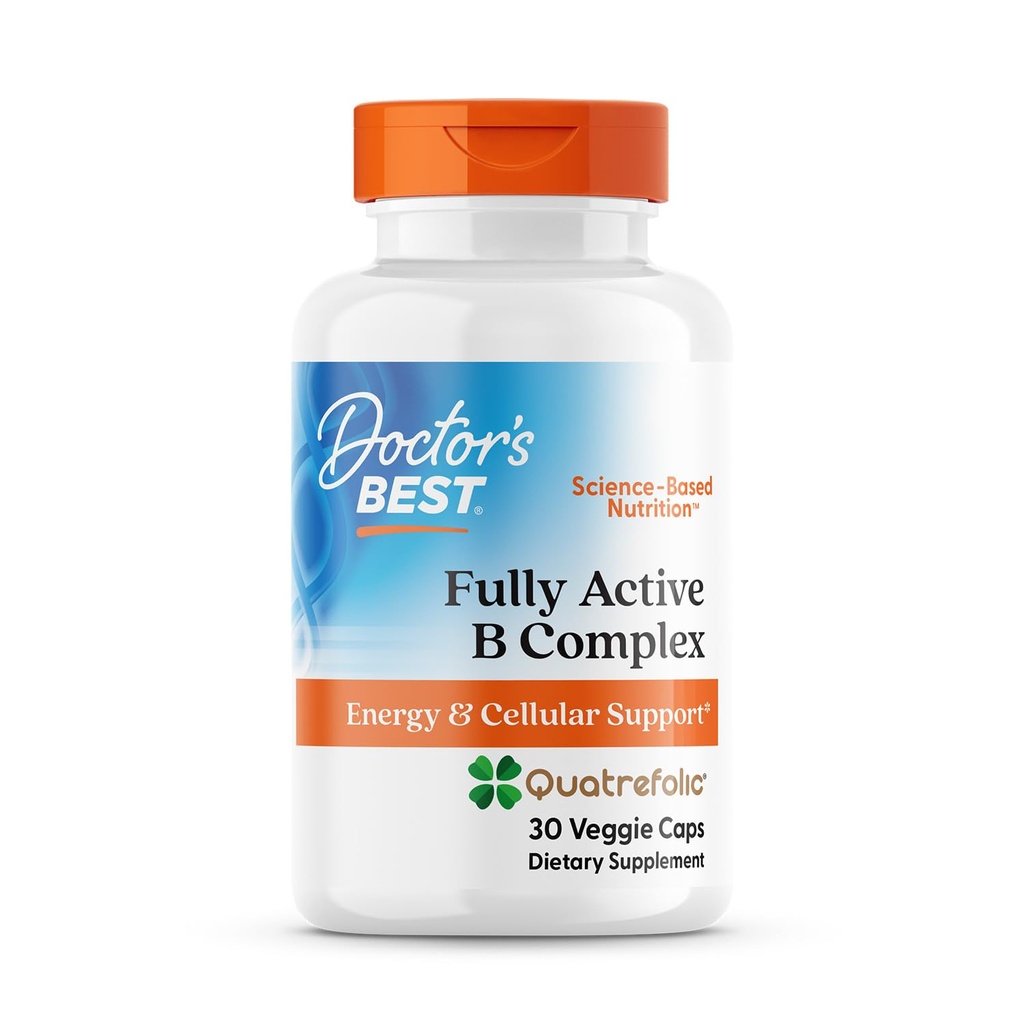 Doctor's Best Fully Active Vitamin B Complex Supplement for Men & Women - Super Complex with Methylated B12 & Folate, B6, Biotin, Pantothenic Acid, & More, Energy Support Caps - 30 Veggie Capsules
