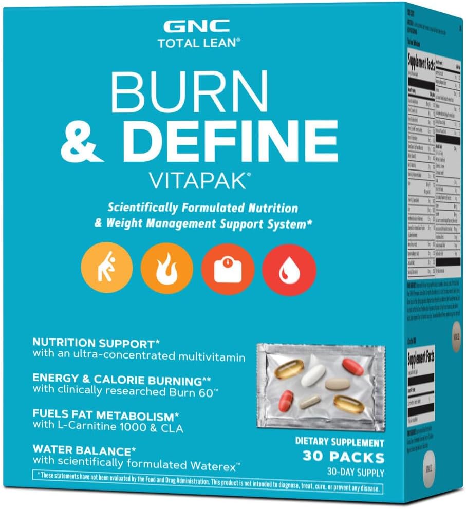 GNC Total Lean Burn dan Definisikan VitaPak Program untuk Pria & Perempuan, 5-in-1 Kembang Energi, Berat Manajemen, Calorie Bakar, Kesehatan Abadi, Keseimbangan Air, 30 Hamba